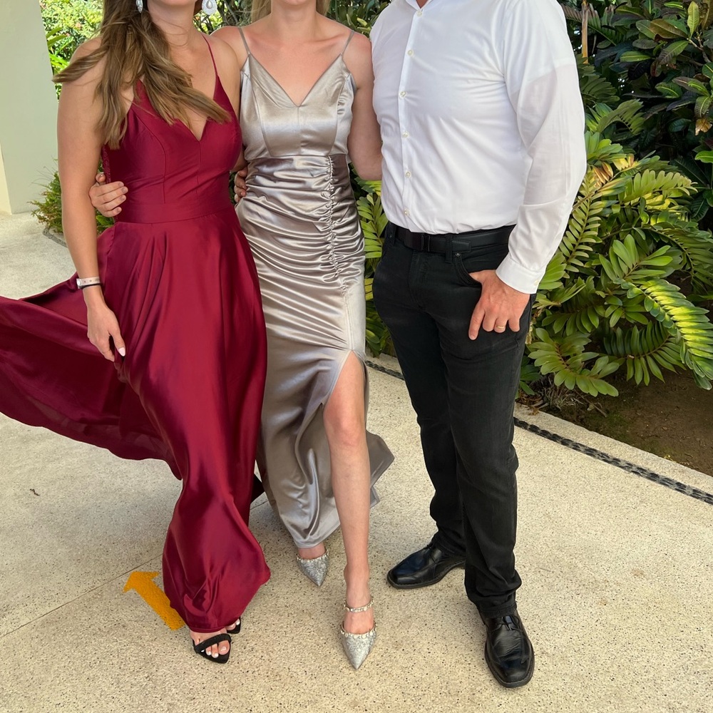 Silver satin bridesmaids dress, perfect condition!